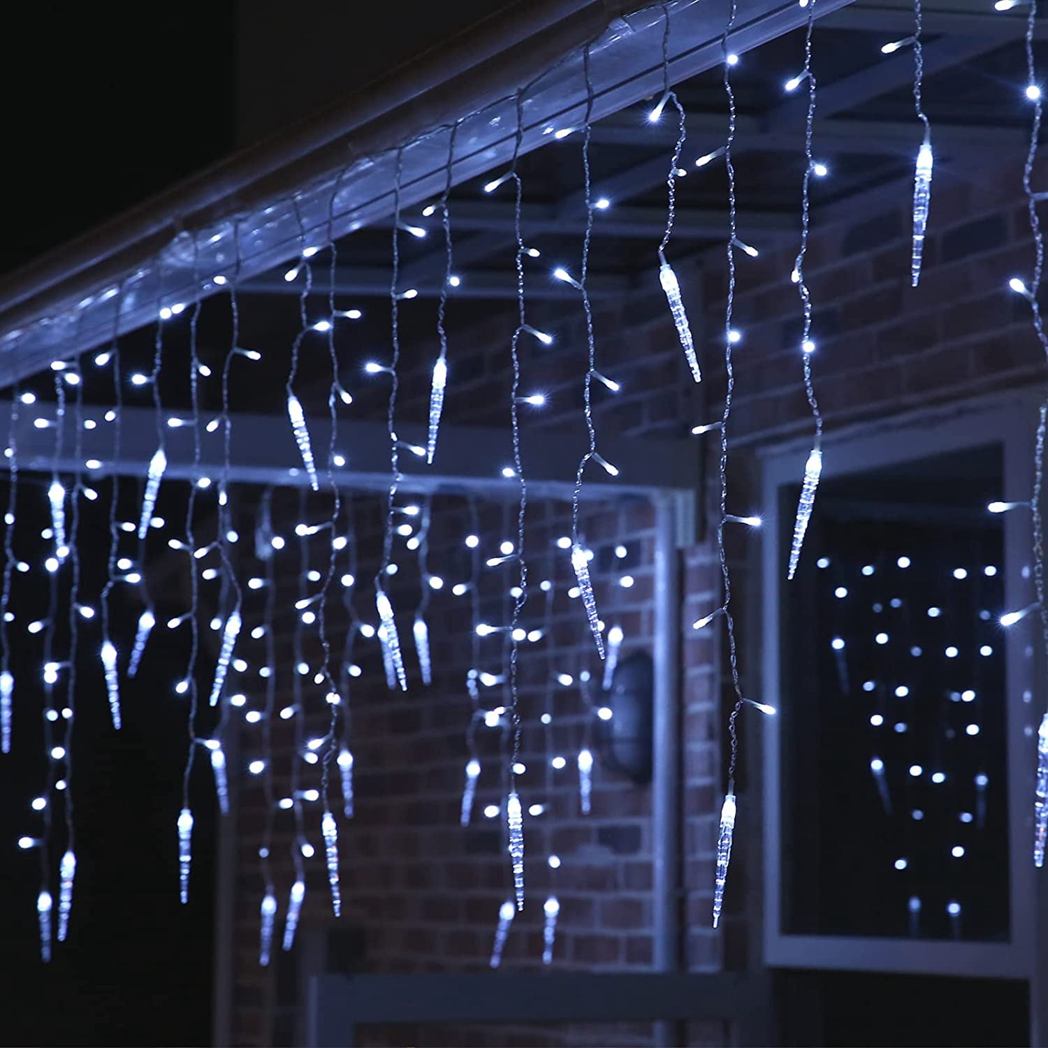 DONGPAI Christmas Icicle Lights, 11.5Ft 96 LED 8 Modes Icicle String Lights with 16 Drops Window Curtain Fairy Lights Outdoor Indoor for Christmas Wedding Holiday Decor