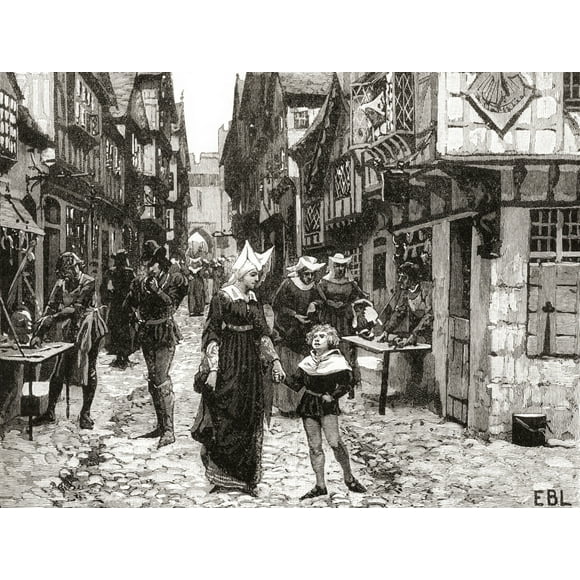 A London Street During The 15th Century. From The Century Edition Of Cassell's History Of England, Published 1901. by Ken Welsh / Design Pics (32 x 24)