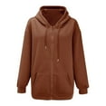 thumbnail image 7 of Dyfzdhu Zip Up Hoodie for Women Spring Fall Oversized Sweatshirt With Pocket Casual Drawstring Solid Color Long Sleeve Jacket Brown, 7 of 7