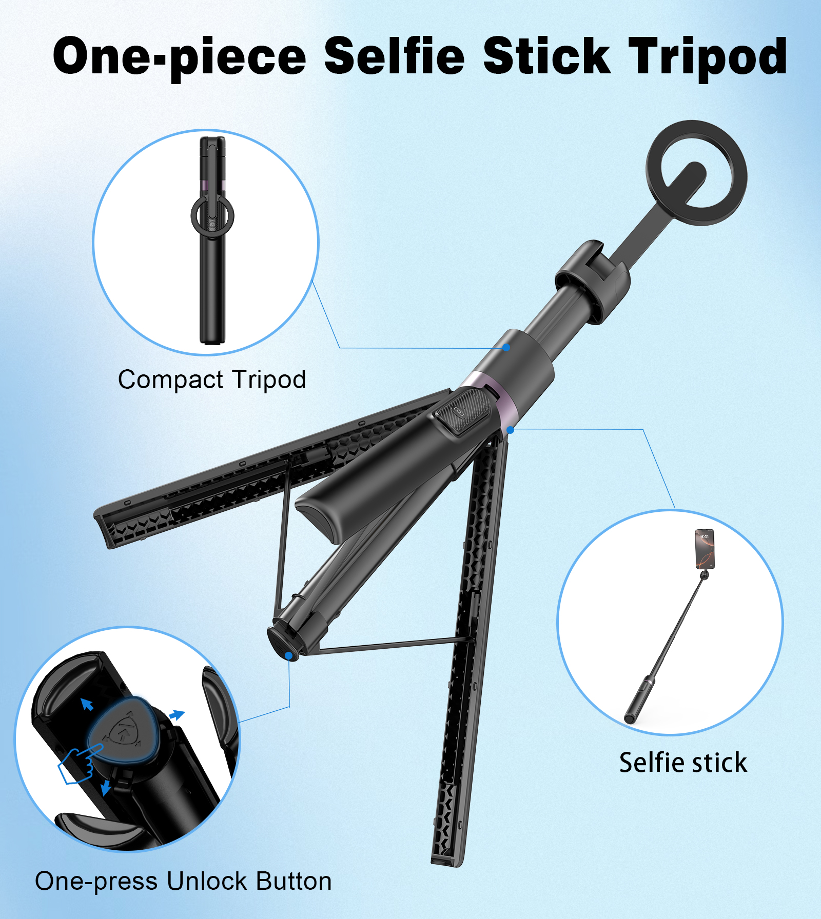 Toneof 68" Magnetic Aluminum Tripod for iPhone with Remote photo 3