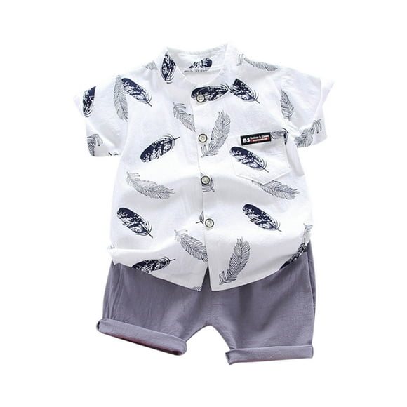 Odeerbi 1-5 Años Niños Verano Conjuntos Algodón Manga Corta Camisa Pantalones Cortos Conjunto Stand Up Cuello Camisa Cintura Elástica Pantalones Cortos Conjunto Dos Piezas