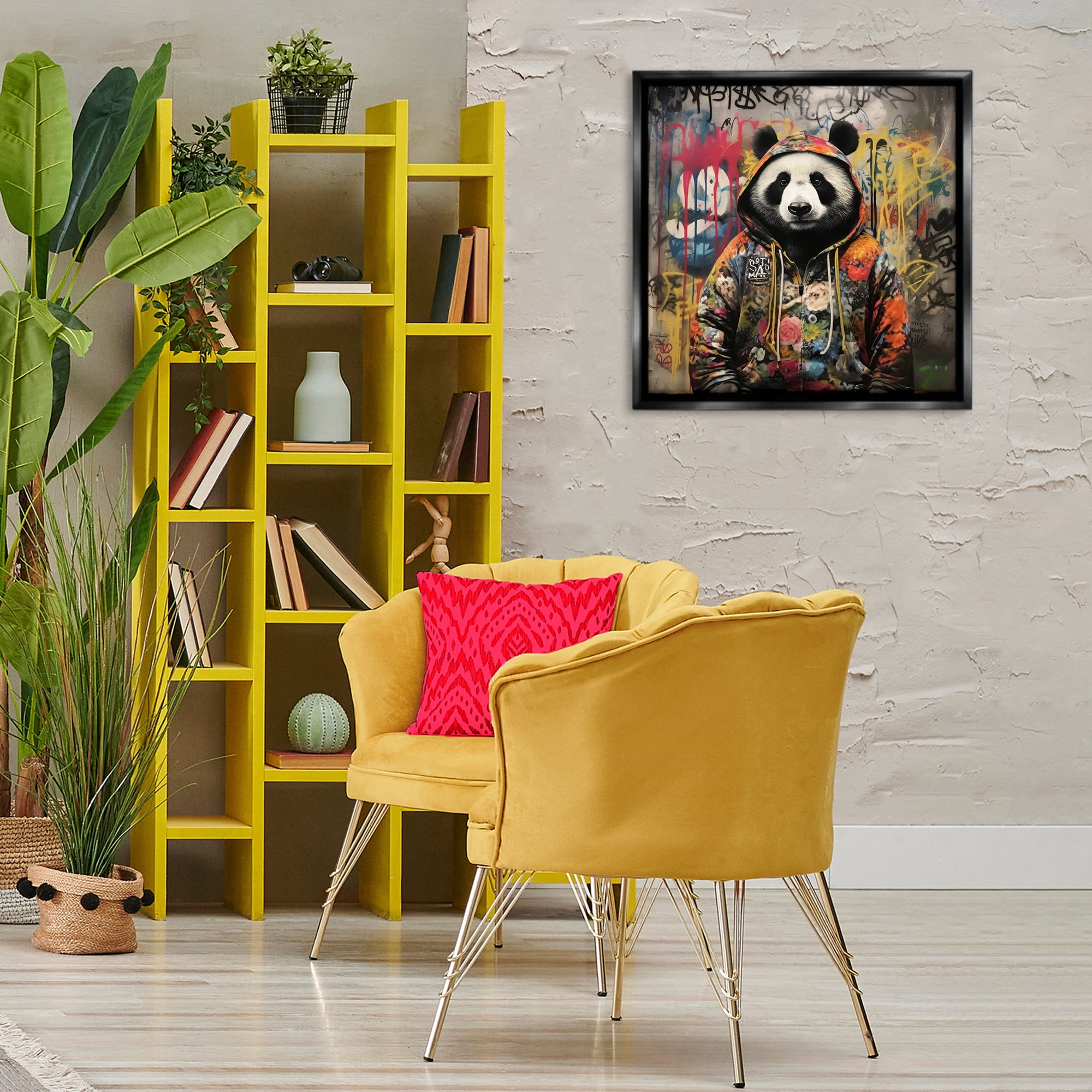 Stupell Industries Urban Graffiti Panda Animals & Insects Painting Black Floater Framed Canvas Art Print Wall Art, 25 x 25