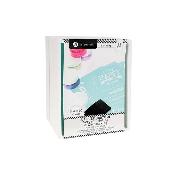 Hampton Art Little Crate Screen Printing Kit, Birthday, 29pc Card & Silk Screen Printing Set for Adults, DIY Card Making Kit, 7 x 5.5 x 3.75 Inches