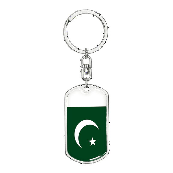 Pakistan Flag Swivel Keychain Dog Tag Stainless Steel or 18k Gold