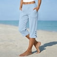 thumbnail image 2 of Capri Pants for Women Split Button Elastic Waist Summer Casual Cotton Linen Capris with Pockets, 2XL, 2 of 7