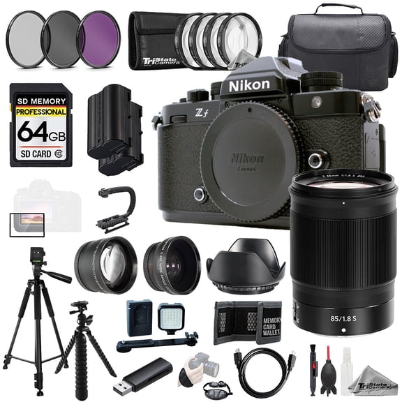 Nikon ZF   NIKKOR Z 85mm f/1.8 S Lens 64GB Ext Bat 9 PC Filter-MEGA Kit (International Version)