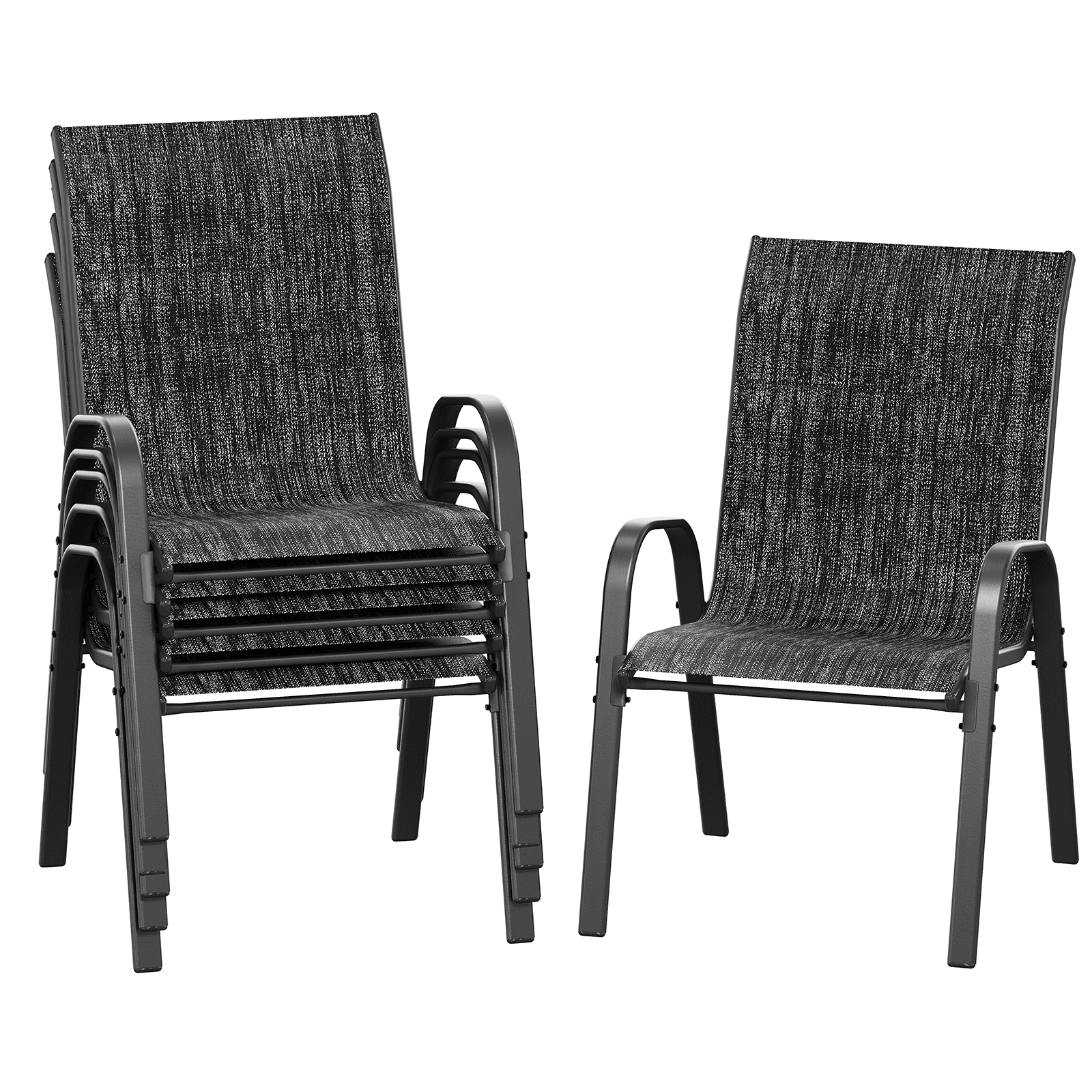AMOPATIO Patio Chairs Set of 6, Outdoor Stackable Dining Chairs for All Weather, Breathable Garden Outdoor Furniture for Backyard Deck, Dark gray