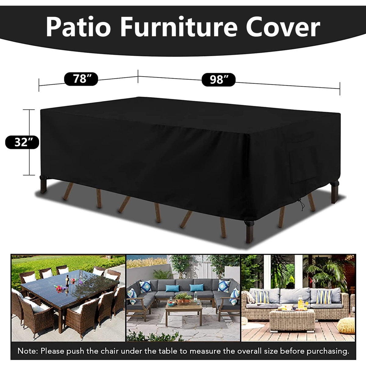 Premium Waterproof Outdoor Furniture Cover - Heavy Duty Patio Sectional Sofas Protector, Windproof & UV Resistant Patio Table Cover,98" L x 78" W x 32" H
