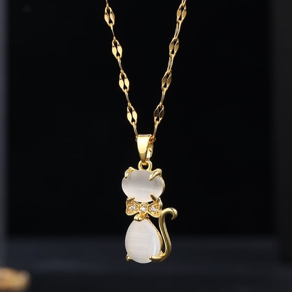 Crystal Gold Cat Pendant Necklace for Women 14K Gold Plated Stainless Steel Choker Chain Love Heart Kitten Animal Adjustable Necklaces Delicate Cute Birthday Holiday Jewelry