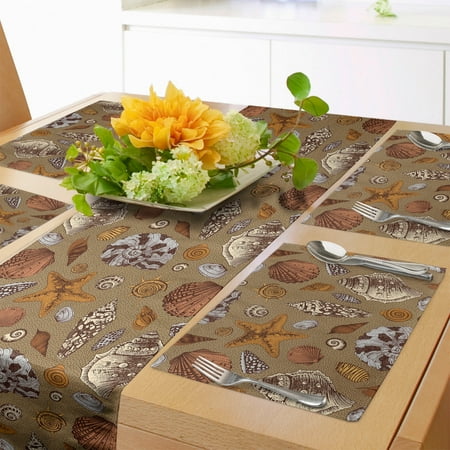 

Ocean Table Runner & Placemats Underwater Starfish Shell Mollusk Seaurchin Sea Horse Pearl Illustration Set for Dining Table Placemat 4 pcs + Runner 16 x72 Ginger Cinnamon Cocoa by Ambesonne