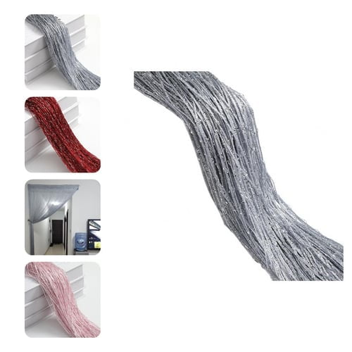 Glitter Door Curtain with Silver Ribbon Flexible Shiny Tassel Flash Line Curtain for Balcony