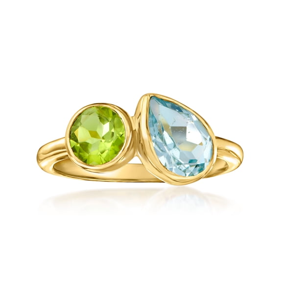 Ross-Simons 1.30 Carat Sky Blue Topaz and .60 Carat Peridot Toi Et Moi Ring in 18kt Gold Over Sterling, Women's, Adult