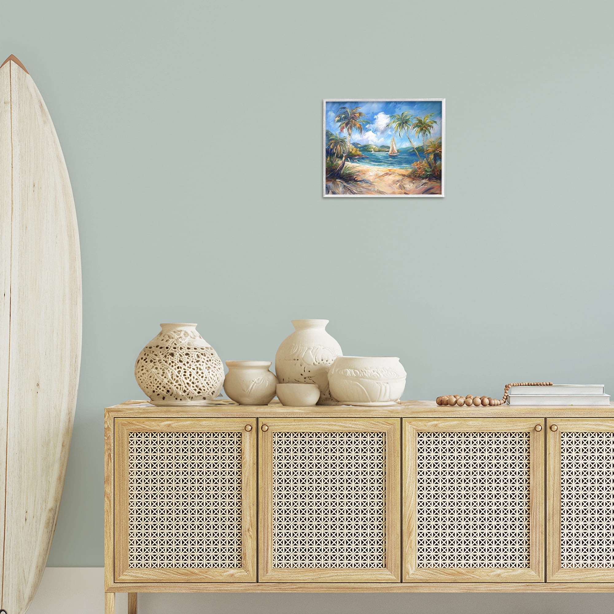 Stupell Industries Paradise Beach Harbor Coastal Painting White Framed Art Print Wall Art, 14 x 11