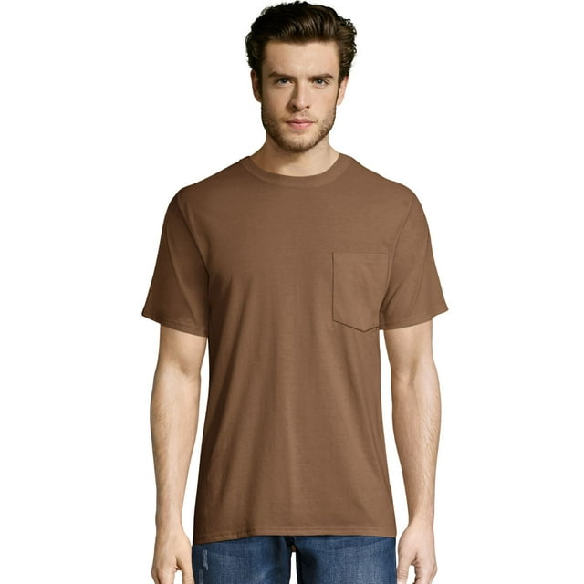 Hanes Mens X-Temp FreshIQ Workwear Pocket Tee Value 2-Pack, L, Army Brown