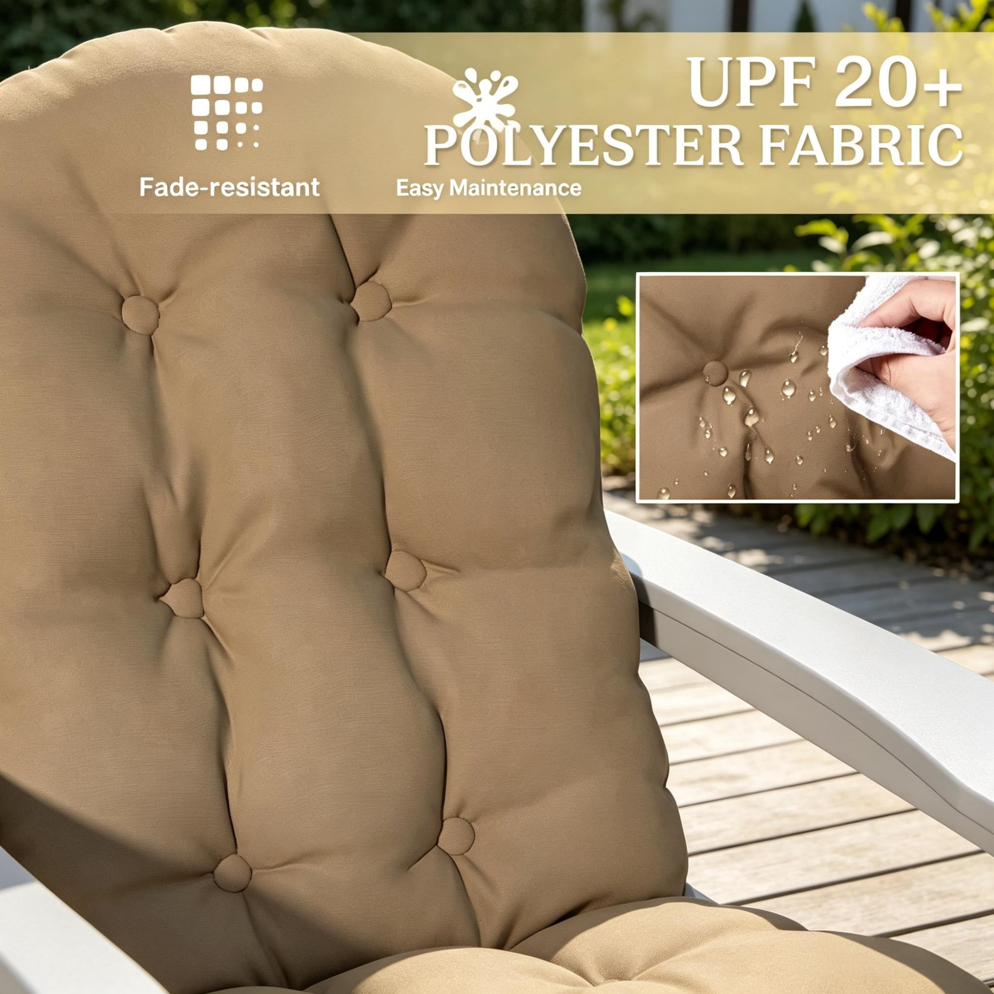 2 Pack Adirondack Chair Cushions Khaki 3.9 Inch Thick Seat & Back Cushion, Tufted UV Splash Resistant Polyester Patio Chair Pad with Secure Tie Straps