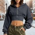 thumbnail image 2 of SGMVNU Women's Hoodies Casual Zip up Hoodies Cropped Cardigan Jacket Drawstring Hooded Sweatshirts Casual Long Sleeve Top Winter Clothes 2025(Dark Gray, Size S), 2 of 9