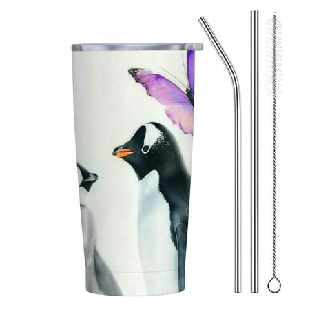 

Facannap Penguins Snow Butterfly 20oz Car Tumbler with Straw High Quality 304 Stainless Steel Thermal Insulation 20oz