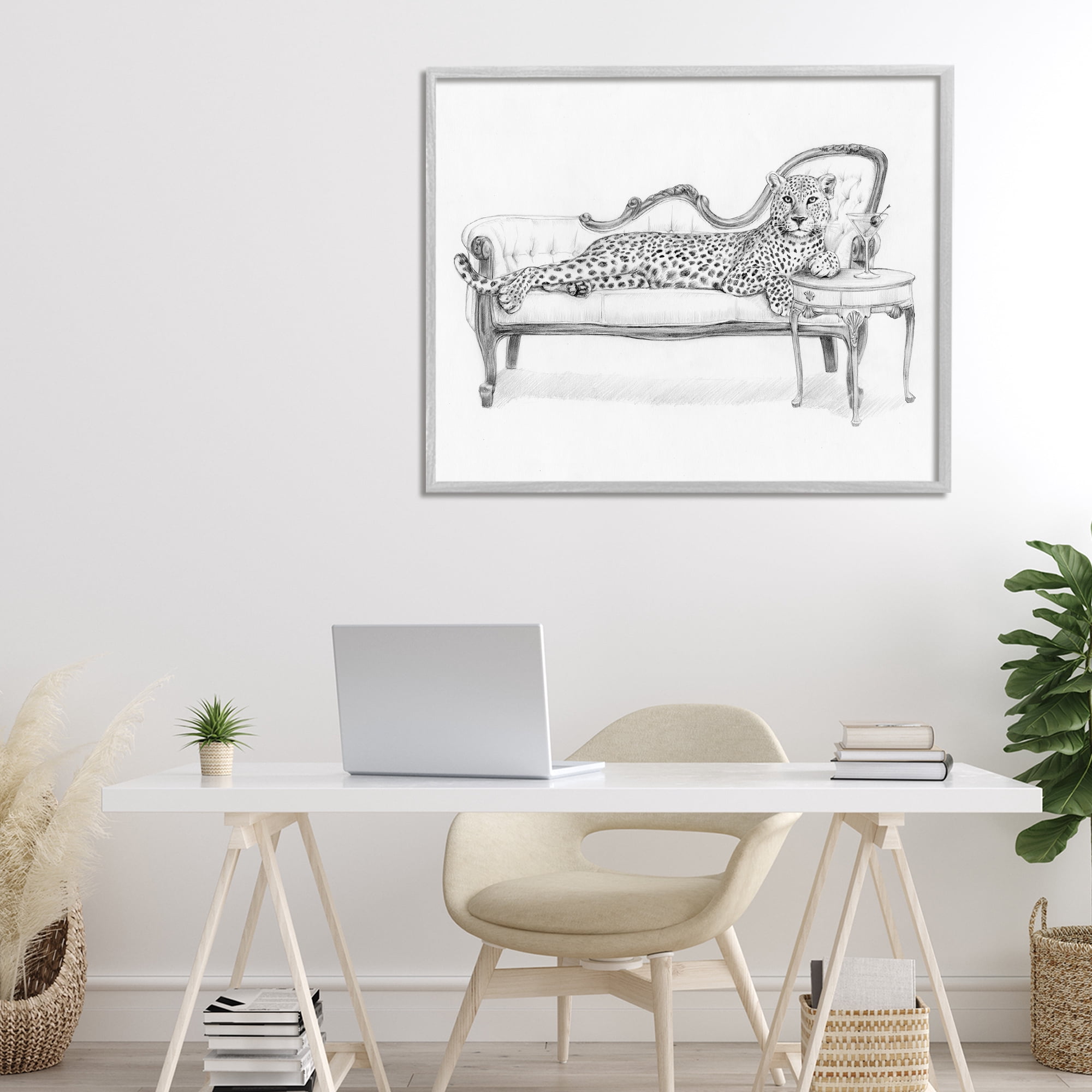 Stupell Industries Lounging Beast Cheetah Gray Framed Giclee Art, design by Victoria Barnes
