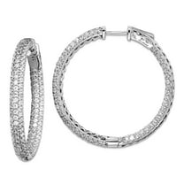 925 Sterling Silver Polished Hinged hoop .75 inch diameter Cubic Zirconia Hoop Earrings 33x4mm Wide 4mm Thick Hoop Earri