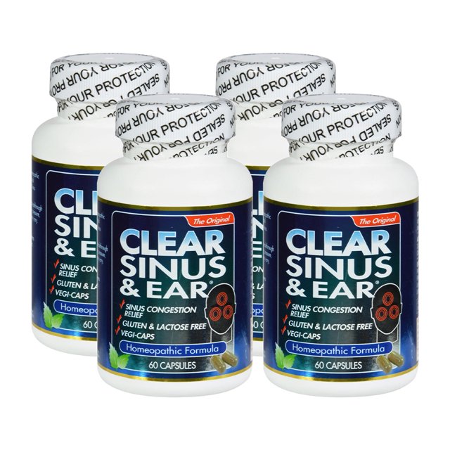 Clear Products Clear Sinus and Ear Homeopathic no Gluten 60 Vegi Capsules ( 4 Pack )