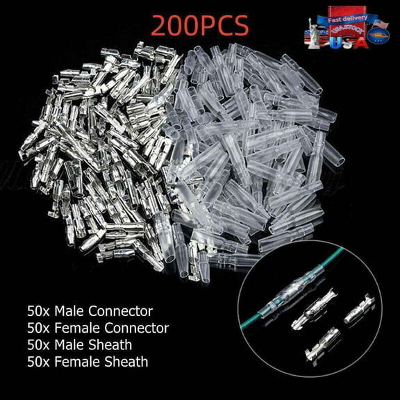 200PCS 4.0mm Bullet Terminal Car Electrical Wire Female & Male Connector Set