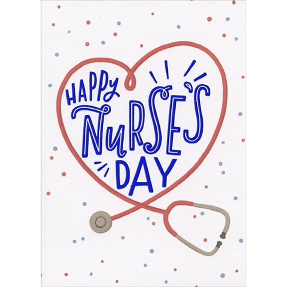 RSVP Red Heart Shaped Stethoscope and Small Dots on White Background Nurse's Day Card