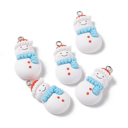 30pc Christmas Theme Opaque Resin Pendants with Platinum Tone Iron Findings Snowman White 29.5x16x8mm Hole: 2mm