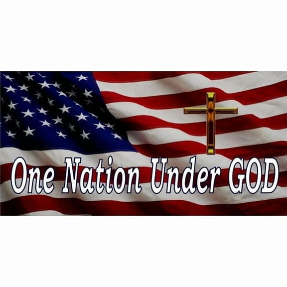 U.S. Flag One Nation Under God Small Cross Photo License Plate