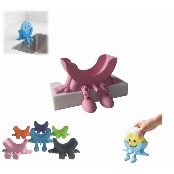 Cute Hanging Sponge Holder with Drainage, 2026 New 3D Printing Dish Sponge Holders with Legs Keeps, Organizer Storage Utility Declutter Gadgets for Kitchen Sink & Counter Decor - (Pink)