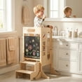 thumbnail image 4 of Gymax Toddler Kitchen Step Stool w/Chalkboard Detachable Safety Net Montessori Games, 4 of 10