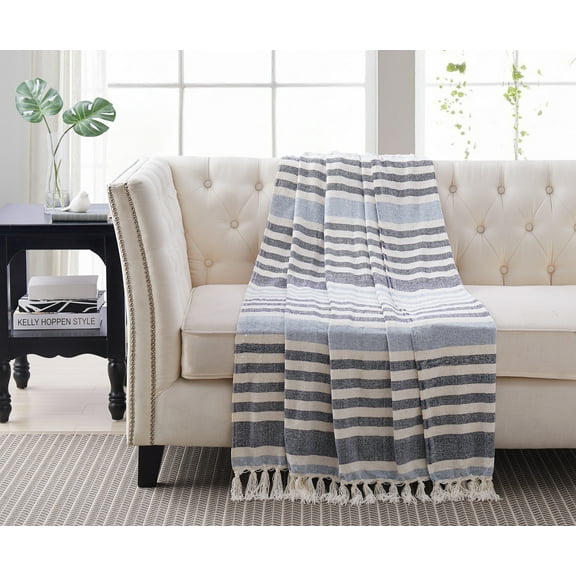 Harper Lane Matera Blue Chenille Stripe Throw Adult