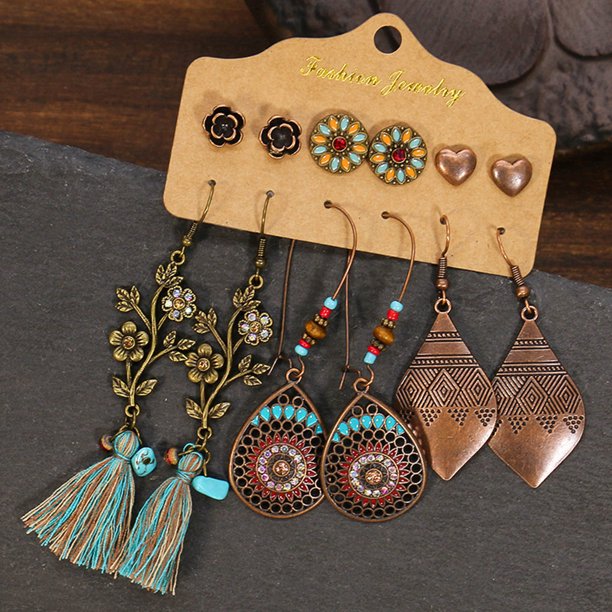 12Pcs Vintage Tassel Earrings Fashion 12Pcs Bohemian Style Fashion