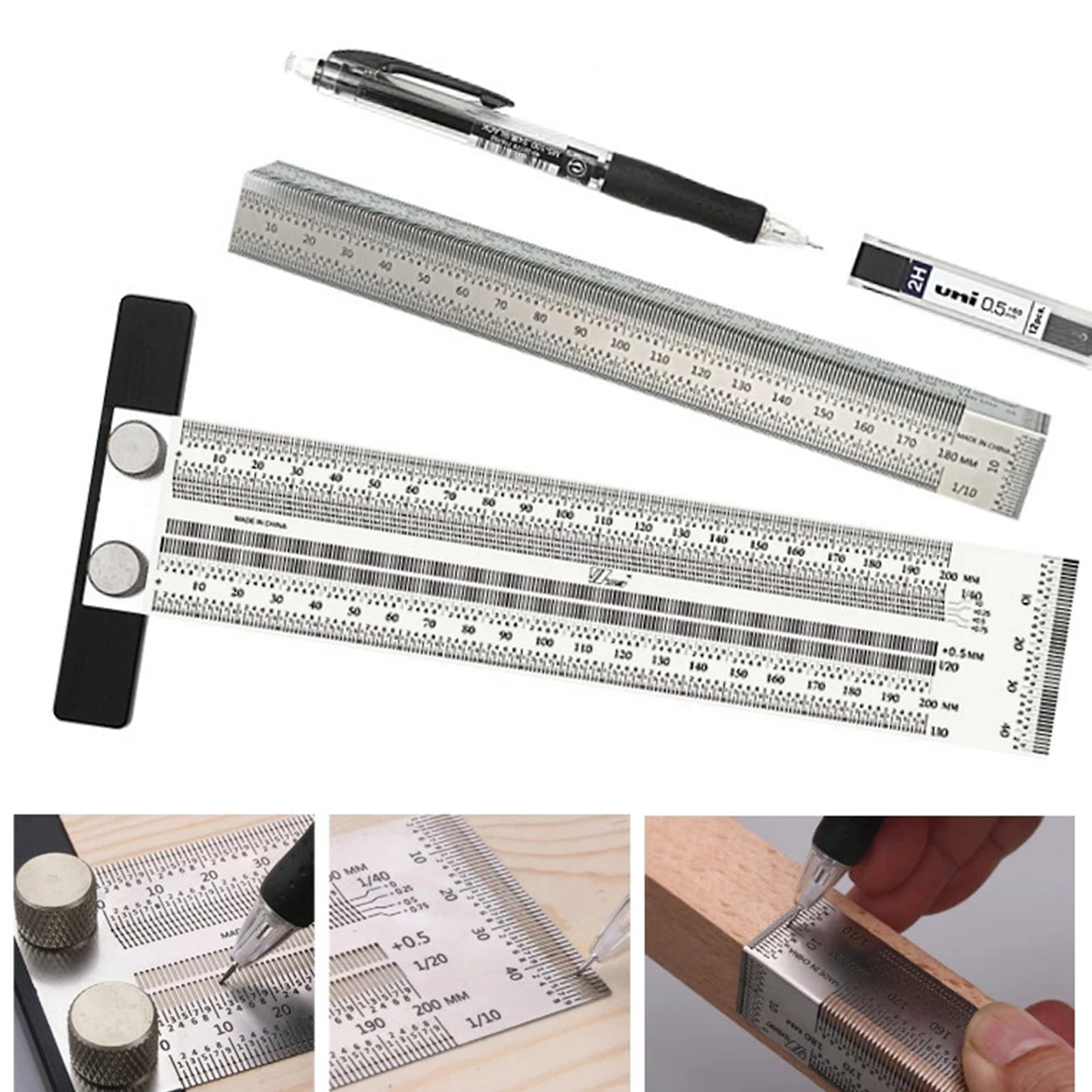 Multi-function T-type Right Angle Ruler Protractor Woodworking Measuring Gauge 