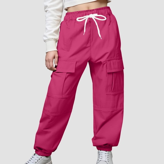 Splozh School Pants for Girls Casual Trousers Comfortable Soft and Fashionable Pocket Work Trousers Casual Jogger Pants,Hot Pink,9-10 Years