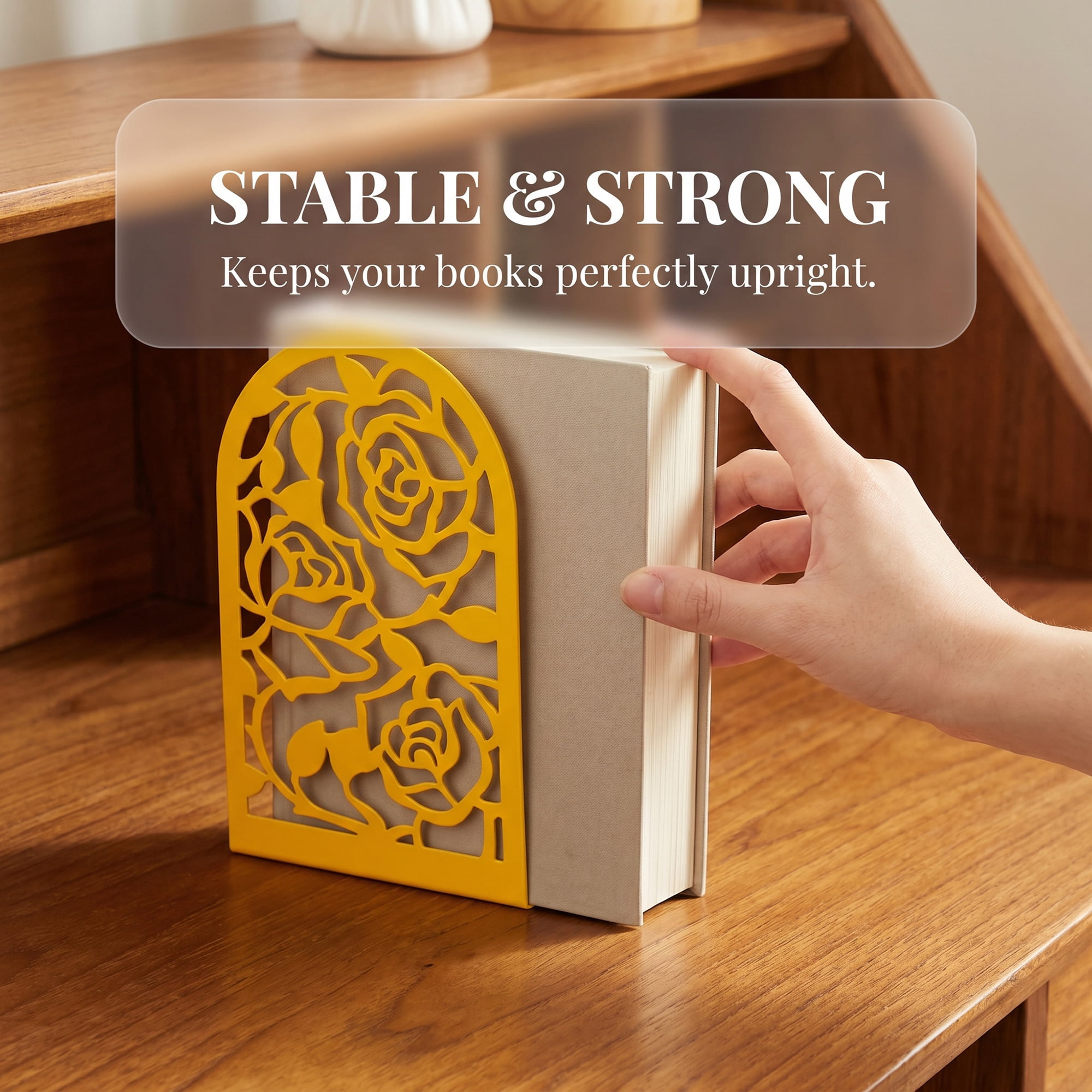 Unique Bargains Large Flower Design Floral Metal Bookends Gold Style A 4.7"x3.2"x7.3"