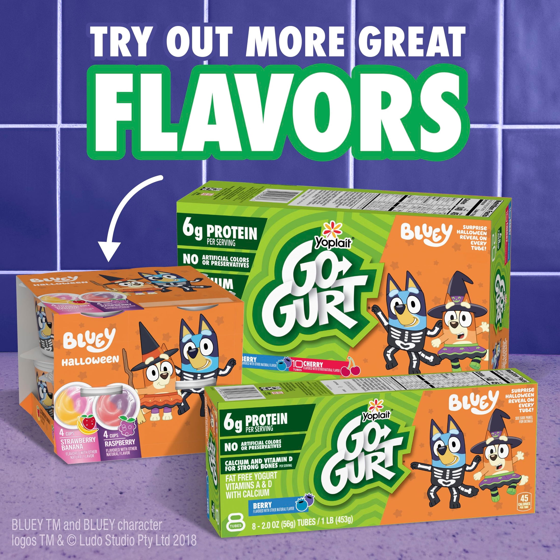 Go-GURT Bluey Halloween Yogurt Tubes, Strawberry and Mixed Berry Flavor, 16 Count, 32 oz