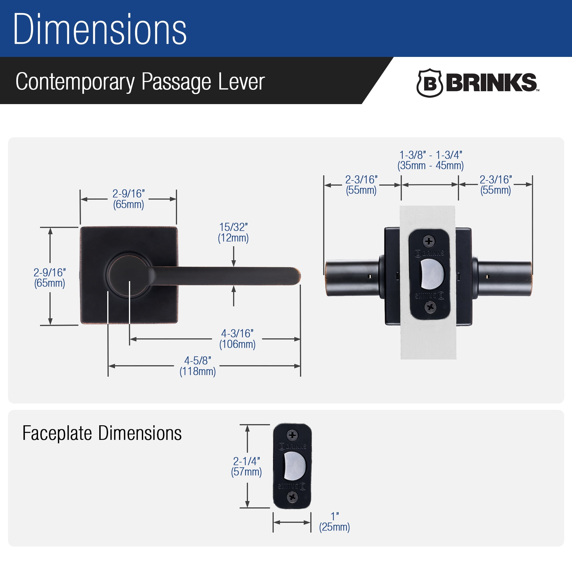 Brinks Contemporary Passage Lever Doorknob, Tuscan Bronze