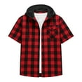 thumbnail image 5 of Mens Flannel Hoodie Shirt Casual Button Down Plaid Jacket Shirts Stylish Short Sleeve Shirts with Pockets, 5 of 5
