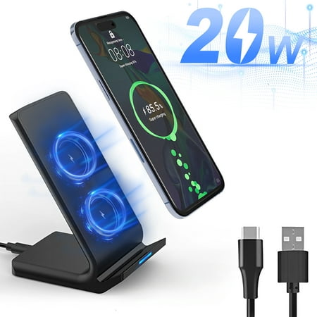 Fast Wireless Charger Stand, 20W Max Phone Charging Station for iPhone 14/13/12/11/Se/Xs/Xr/X/8, Samsung Galaxy S23/S22/S21/S20/S10/S9/S8/Note 20/10/9/8