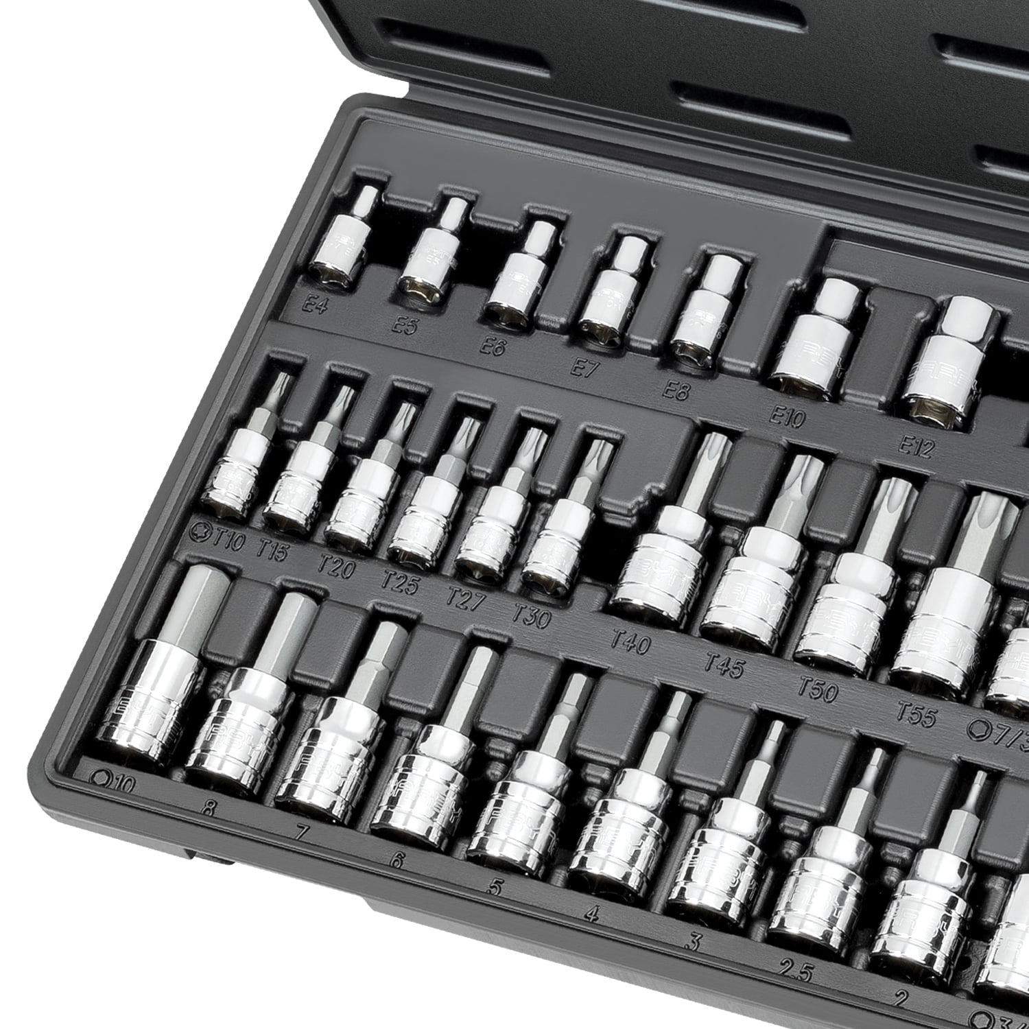 Carbyne 36-Piece Hex (Allen) Torx Bit Socket and E-Torx Set, SAE and Metric, S2 Steel Bits, CrV Sockets, 1/4 in. 3/8 in. 1/2 in. Drive