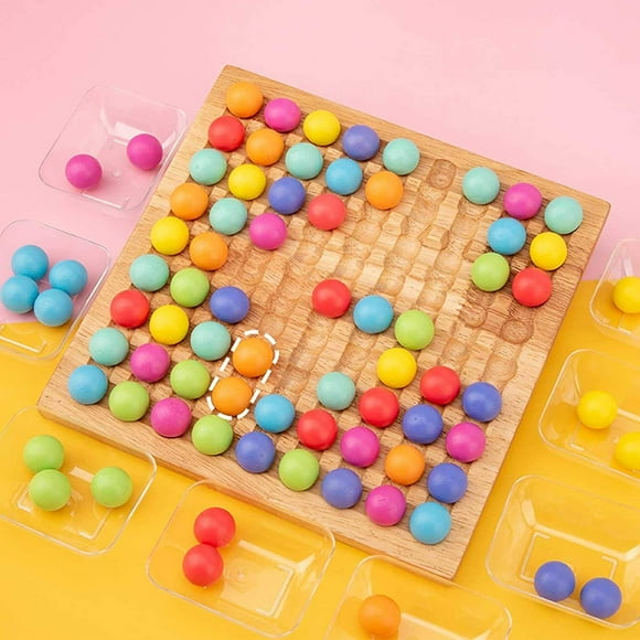 Jeu de Perles sur Plateau en Bois, Ensemble de Jeux de Go en Bois, Casse-Tête de Perles à Clip Arc-en-Ciel en Bois avec Perles à Clip Jouet Arc-en-Ciel