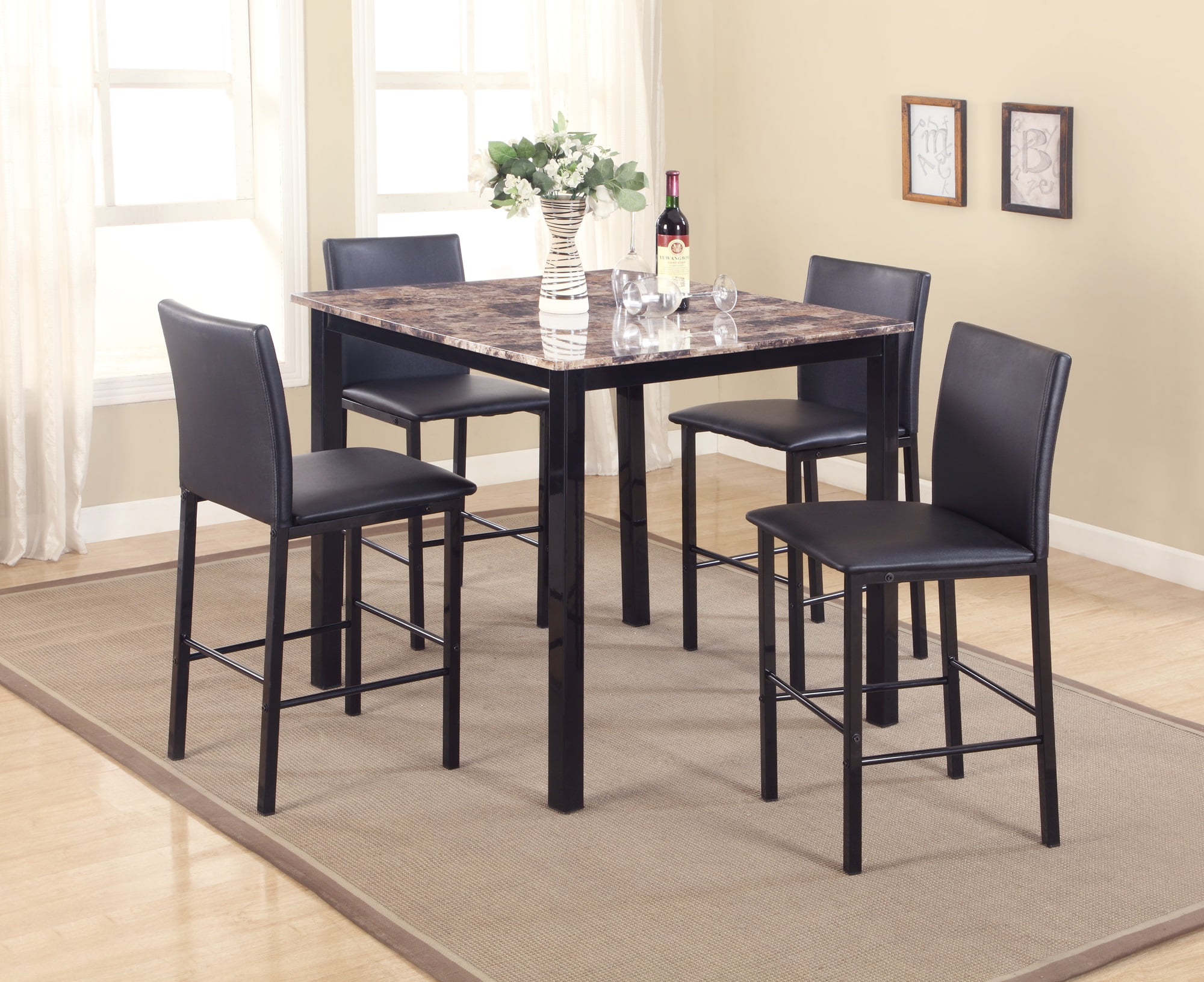 Mainstay 5-Piece Counter Height Dining Set Warm in Black 2 Pack