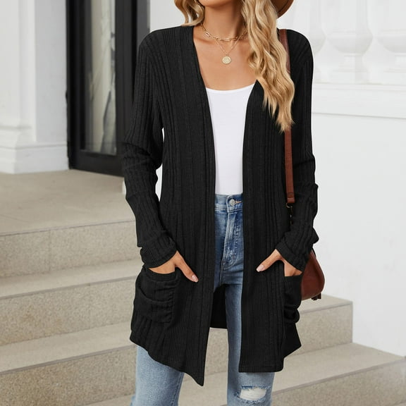 Women'S Cardigans Lightweight Clearance Fall Casual Sweater Elegant Long Sleeve Solid With Pockets Sweater Black S