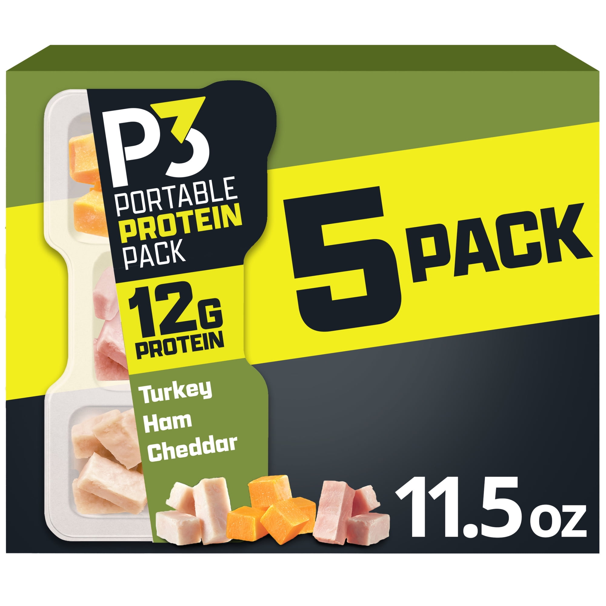 P3 Portable Protein Pack with Turkey, Ham & Cheddar Cheese, 5 Count Pack, 2.3 oz Trays