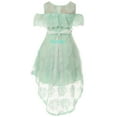 thumbnail image 2 of Little Girls Short Sleeve Floral Lace Hi Lo Rhinestones Wedding Flower Girl Dress Mint 4 (2J1K7S6), 2 of 3