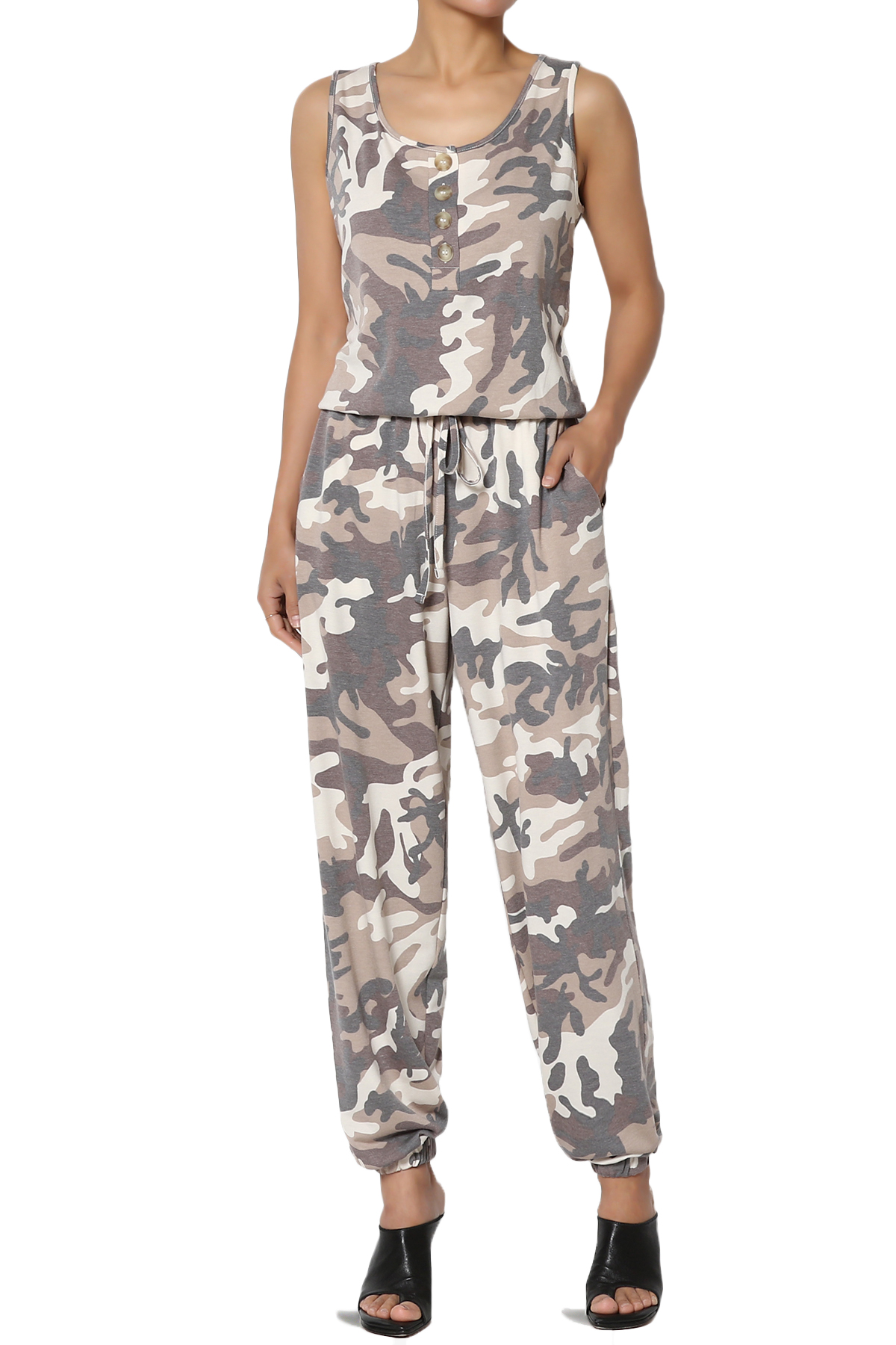TheMogan Women's S3X Camo Print Sleeveless Scoop Neck Tapered Leg