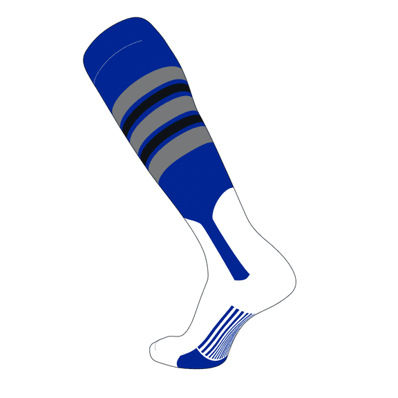 TCK Elite Baseball Knee High Stirrup Socks (F, 7in) Royal, Dk Grey, Black (L)