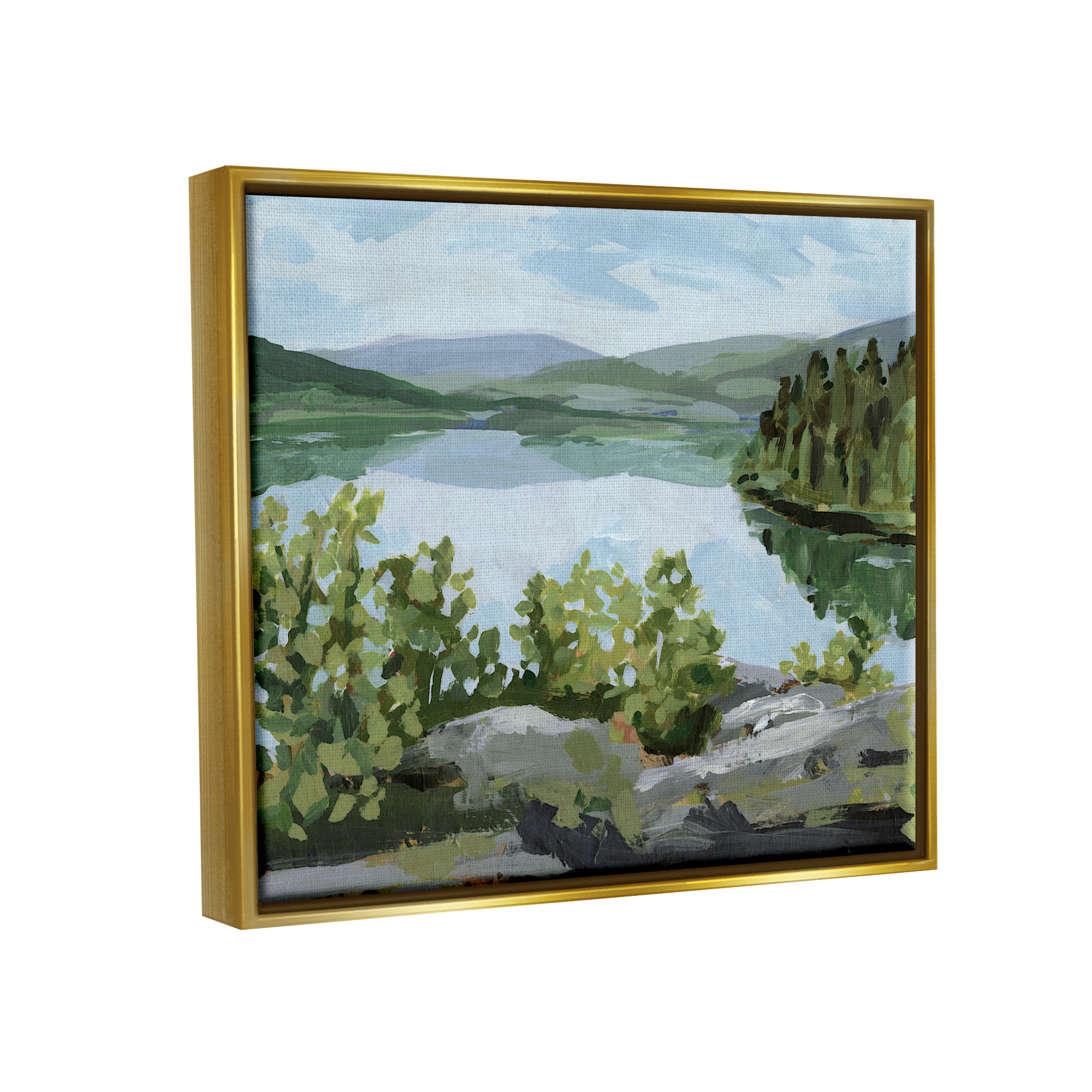 Stupell Forest Lake Clearing Scenery Landscape Painting Gold Floater Framed Art Print Wall Art