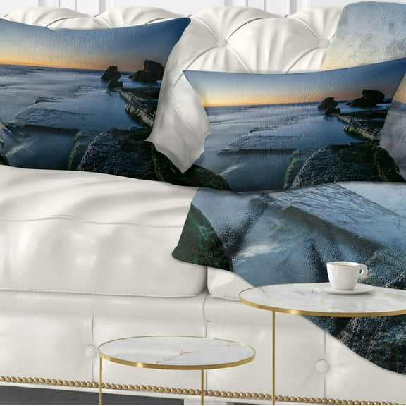 Designart Sunrise at Sydney Seashore - Seascape Throw Pillow - 12x20
