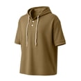 thumbnail image 6 of Men's Cotton Pullover Hooded Top Short Sleeve Casual Solid Color T-Shirt Hoodie Drawstring Loose Fit Summer Basic Streetwear Outfits Travel Essential | JASKFLY,Khaki M, 6 of 7